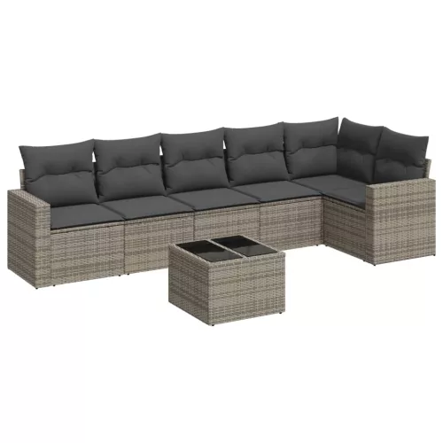 7 részes szürke polyrattan kerti ülőgarnitúra párnákkal