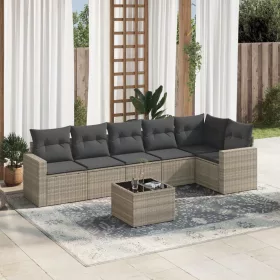    7 részes világosszürke polyrattan kerti ülőgarnitúra párnákkal