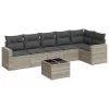  7 részes világosszürke polyrattan kerti ülőgarnitúra párnákkal