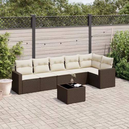 7 részes barna polyrattan kerti ülőgarnitúra párnákkal