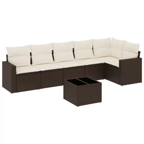  7 részes barna polyrattan kerti ülőgarnitúra párnákkal