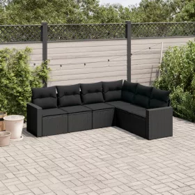    6 részes fekete polyrattan kerti ülőgarnitúra párnákkal