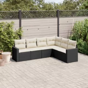    6 részes fekete polyrattan kerti ülőgarnitúra párnákkal