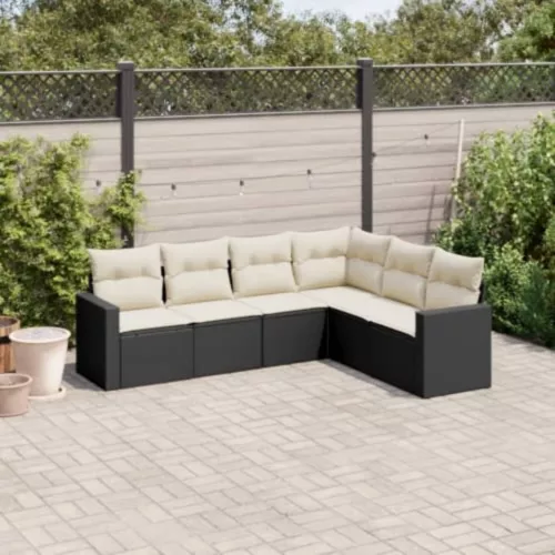  6 részes fekete polyrattan kerti ülőgarnitúra párnákkal