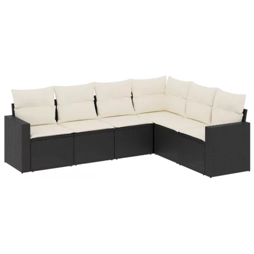  6 részes fekete polyrattan kerti ülőgarnitúra párnákkal