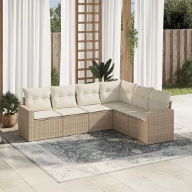  6 részes bézs polyrattan kerti ülőgarnitúra párnával