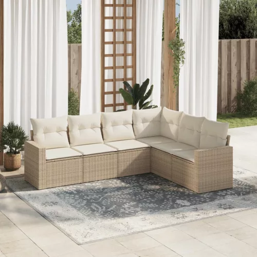  6 részes bézs polyrattan kerti ülőgarnitúra párnával