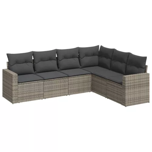  6 részes szürke polyrattan kerti ülőgarnitúra párnákkal