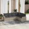  6 részes világosszürke polyrattan kerti ülőgarnitúra párnákkal