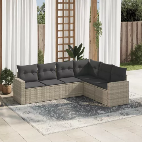  6 részes világosszürke polyrattan kerti ülőgarnitúra párnákkal