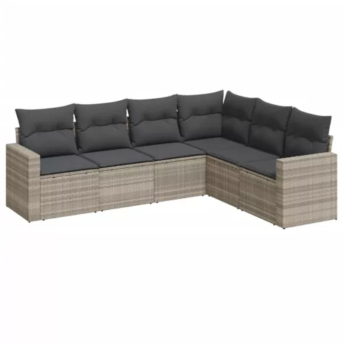  6 részes világosszürke polyrattan kerti ülőgarnitúra párnákkal