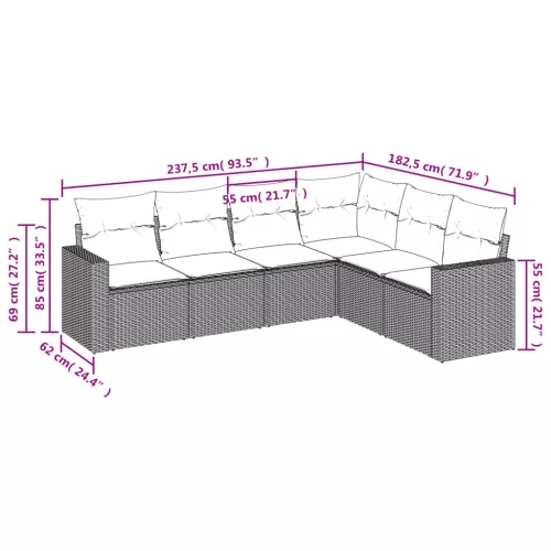  6 részes világosszürke polyrattan kerti ülőgarnitúra párnákkal