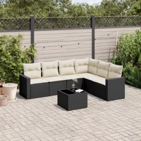    7 részes fekete polyrattan kerti ülőgarnitúra párnával