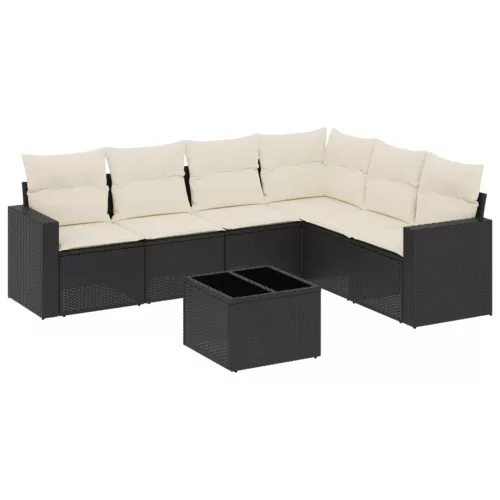  7 részes fekete polyrattan kerti ülőgarnitúra párnával