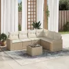  7 részes bézs polyrattan kerti ülőgarnitúra párnákkal