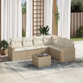    7 részes bézs polyrattan kerti ülőgarnitúra párnákkal