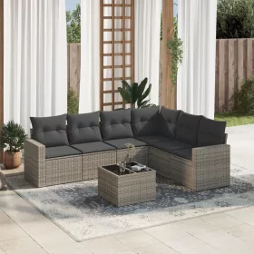    7 részes szürke polyrattan kerti ülőgarnitúra párnákkal
