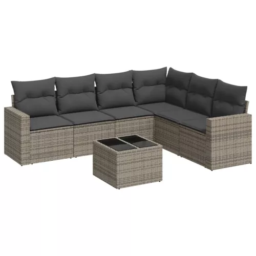  7 részes szürke polyrattan kerti ülőgarnitúra párnákkal