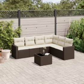    7 részes barna polyrattan kerti ülőgarnitúra párnákkal