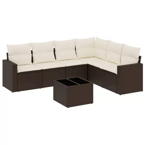  7 részes barna polyrattan kerti ülőgarnitúra párnákkal