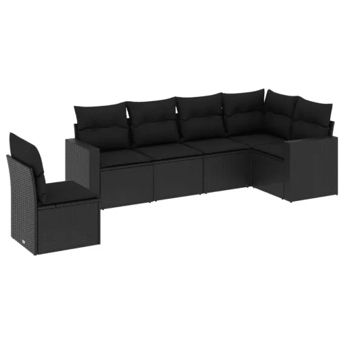  6 részes fekete polyrattan kerti ülőgarnitúra párnákkal