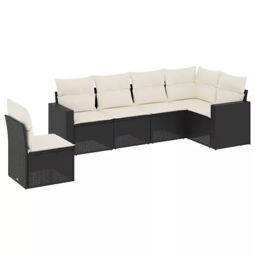  6 részes fekete polyrattan kerti ülőgarnitúra párnákkal