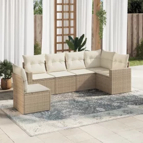  6 részes bézs polyrattan kerti ülőgarnitúra párnával
