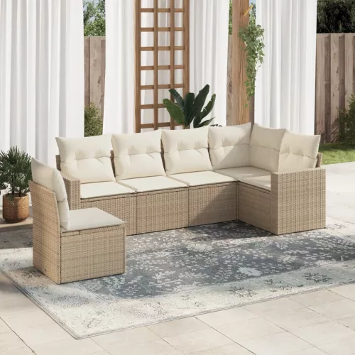  6 részes bézs polyrattan kerti ülőgarnitúra párnával
