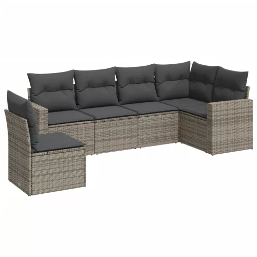 6 részes szürke polyrattan kerti ülőgarnitúra párnákkal