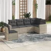  6 részes világosszürke polyrattan kerti ülőgarnitúra párnákkal