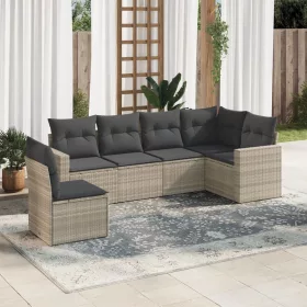    6 részes világosszürke polyrattan kerti ülőgarnitúra párnákkal