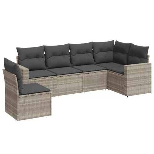  6 részes világosszürke polyrattan kerti ülőgarnitúra párnákkal