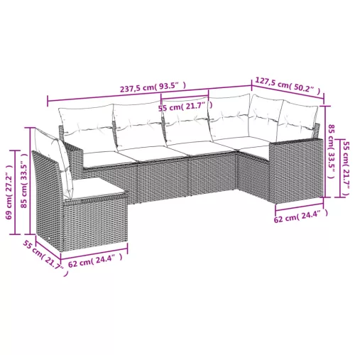  6 részes világosszürke polyrattan kerti ülőgarnitúra párnákkal
