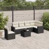  7 részes fekete polyrattan kerti ülőgarnitúra párnával