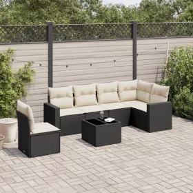    7 részes fekete polyrattan kerti ülőgarnitúra párnával