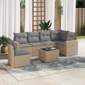    7 részes bézs polyrattan kerti ülőgarnitúra párnákkal