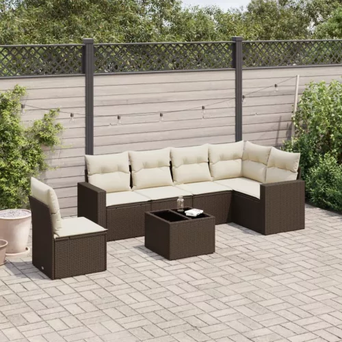  7 részes barna polyrattan kerti ülőgarnitúra párnákkal