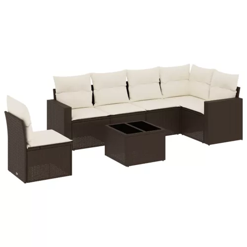  7 részes barna polyrattan kerti ülőgarnitúra párnákkal