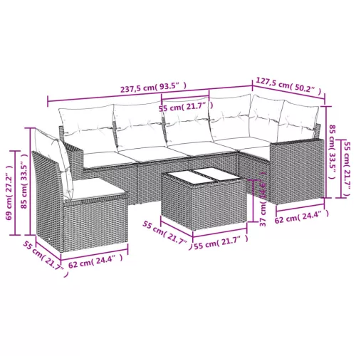  7 részes barna polyrattan kerti ülőgarnitúra párnákkal