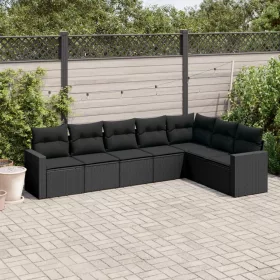    7 részes fekete polyrattan kerti ülőgarnitúra párnával