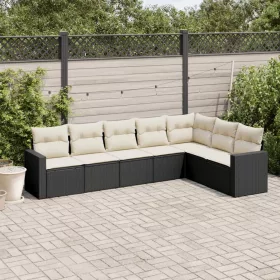    7 részes fekete polyrattan kerti ülőgarnitúra párnával