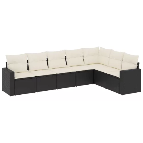  7 részes fekete polyrattan kerti ülőgarnitúra párnával