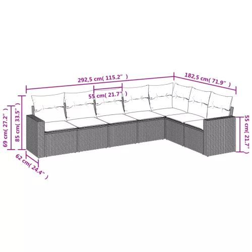  7 részes fekete polyrattan kerti ülőgarnitúra párnával