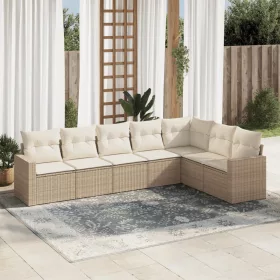    7 részes bézs polyrattan kerti ülőgarnitúra párnákkal