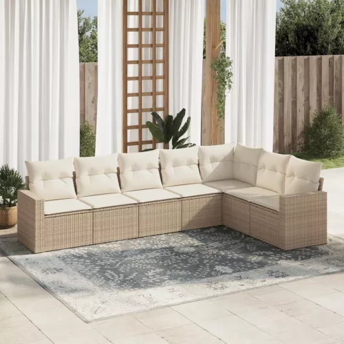  7 részes bézs polyrattan kerti ülőgarnitúra párnákkal