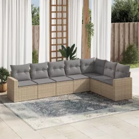    7 részes bézs polyrattan kerti ülőgarnitúra párnákkal