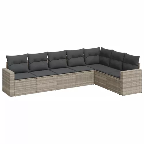  7 részes világosszürke polyrattan kerti ülőgarnitúra párnákkal