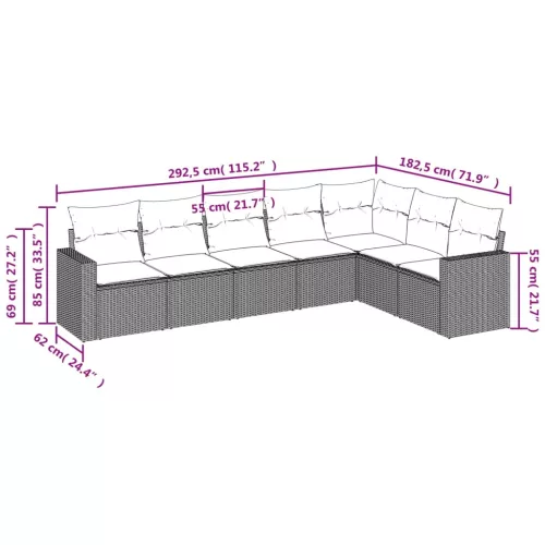  7 részes világosszürke polyrattan kerti ülőgarnitúra párnákkal