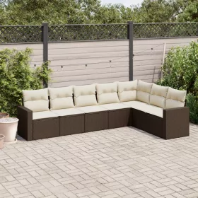    7 részes barna polyrattan kerti ülőgarnitúra párnákkal