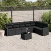  8 részes fekete polyrattan kerti ülőgarnitúra párnákkal